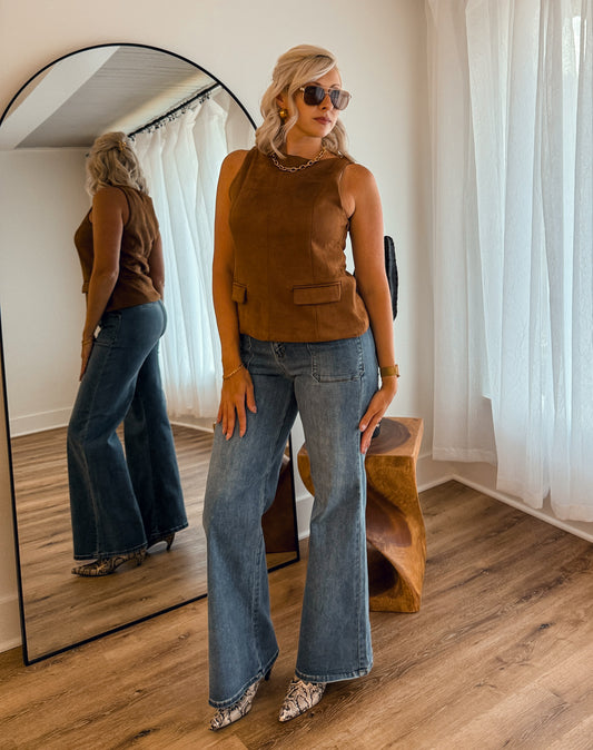 The Ridge Vest – Suede Sleeveless Tailored Top