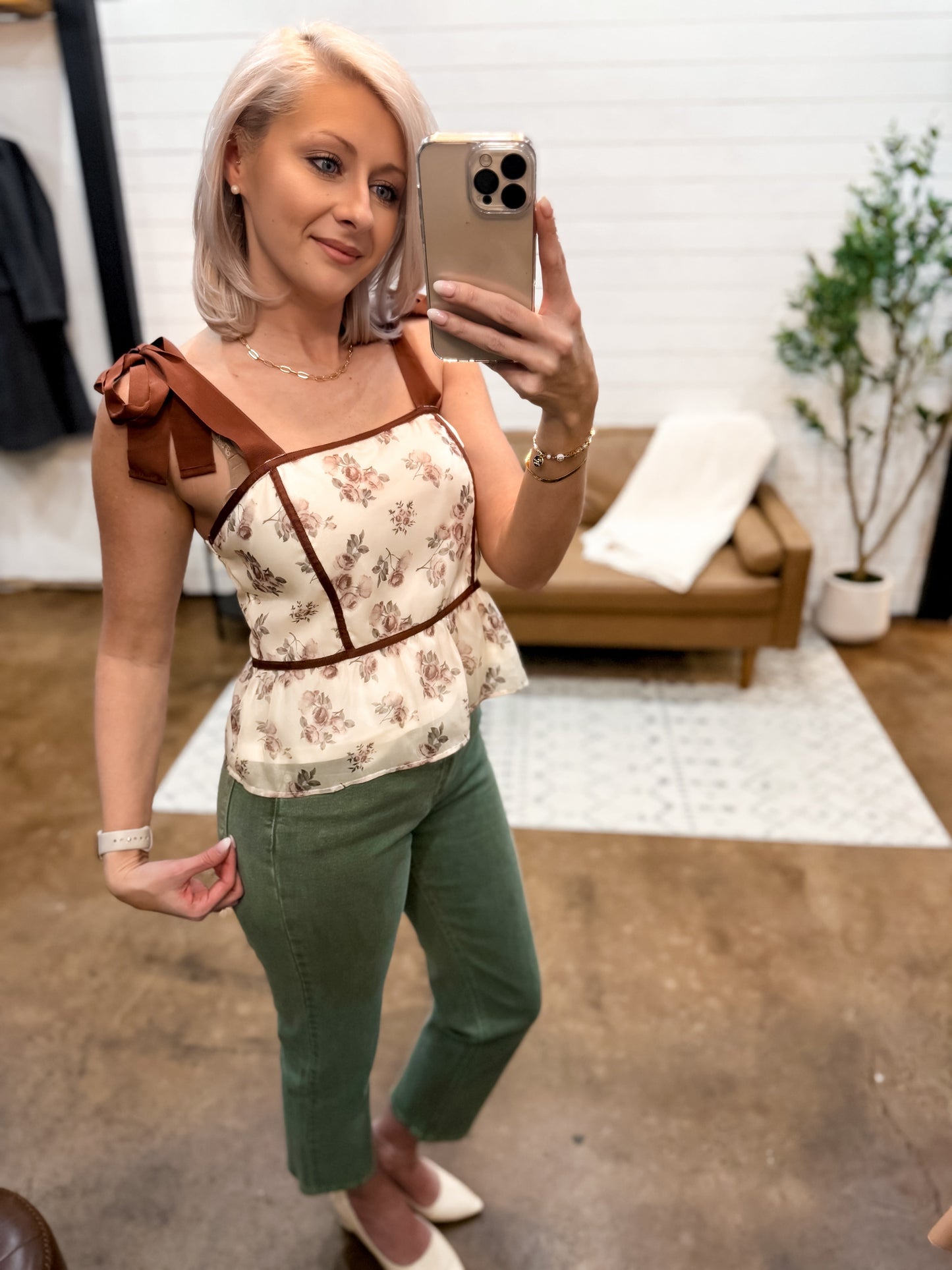 Floral Top with Velvet Tie Strap - The Shelby Company Tennessee