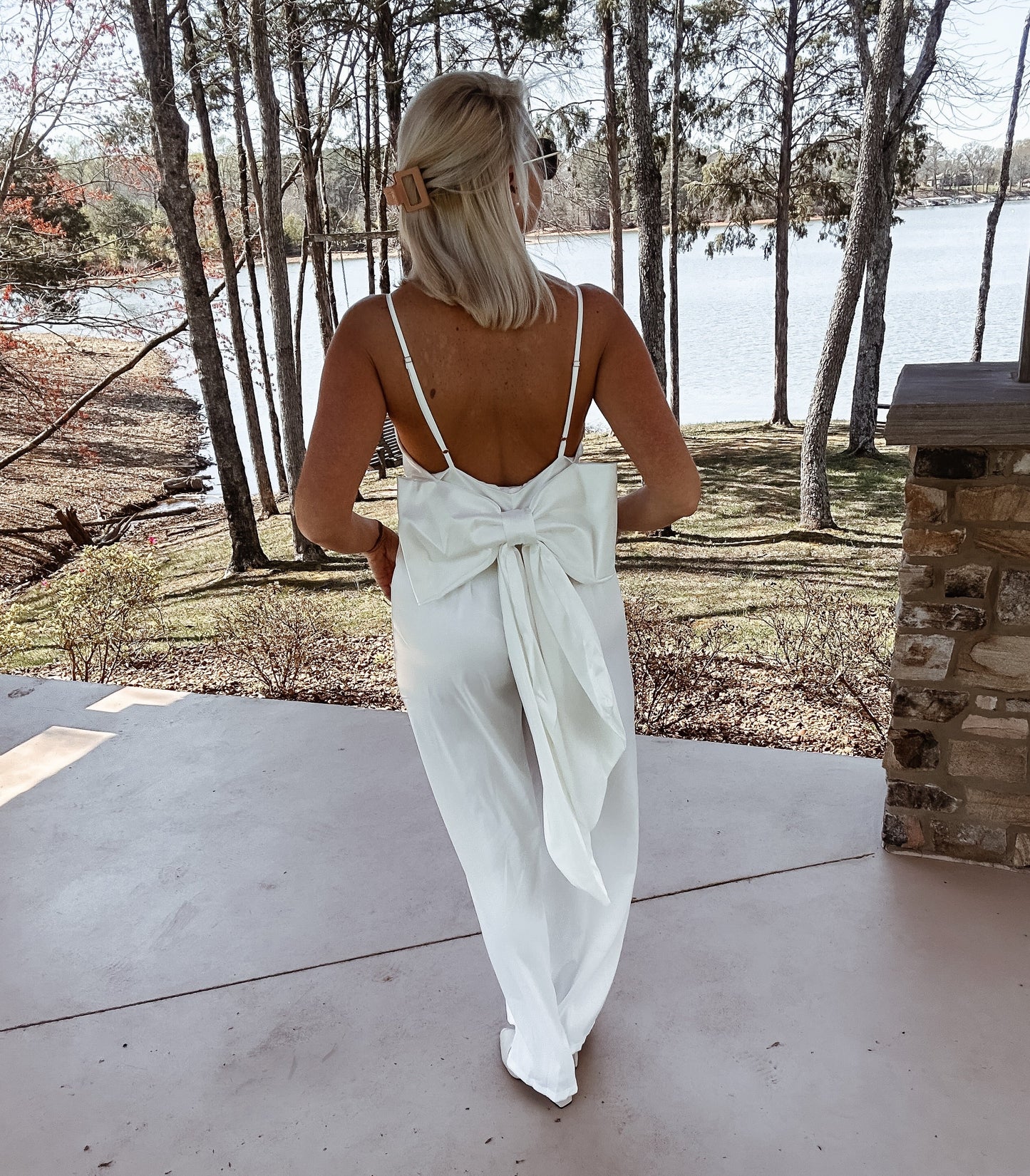 Sophie - White Satin Jumpsuit feat. Bow - The Shelby Company Tennessee
