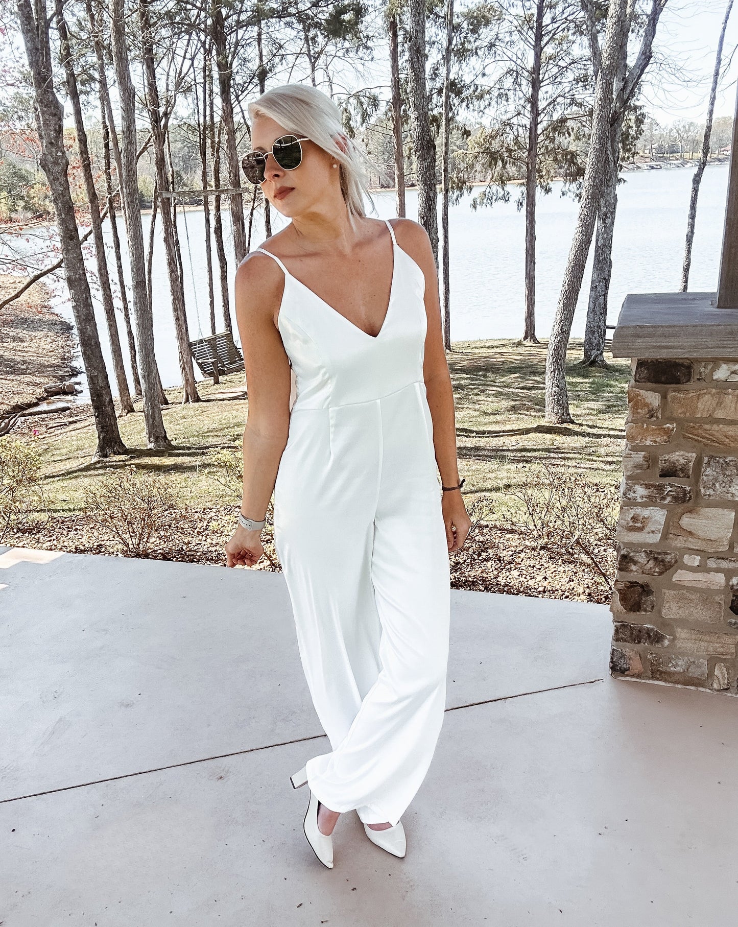 Sophie - White Satin Jumpsuit feat. Bow - The Shelby Company Tennessee