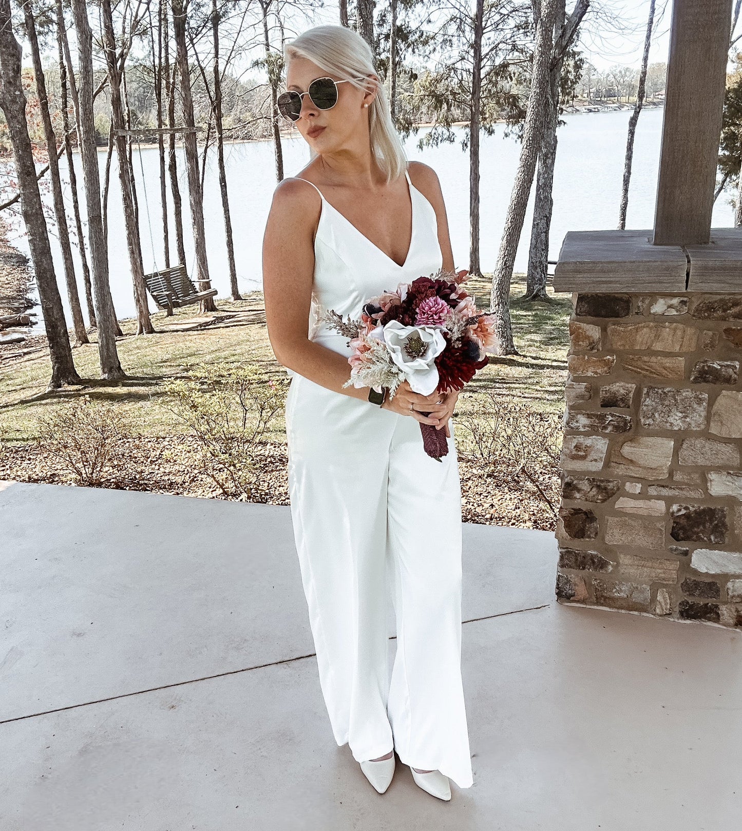 Sophie - White Satin Jumpsuit feat. Bow - The Shelby Company Tennessee