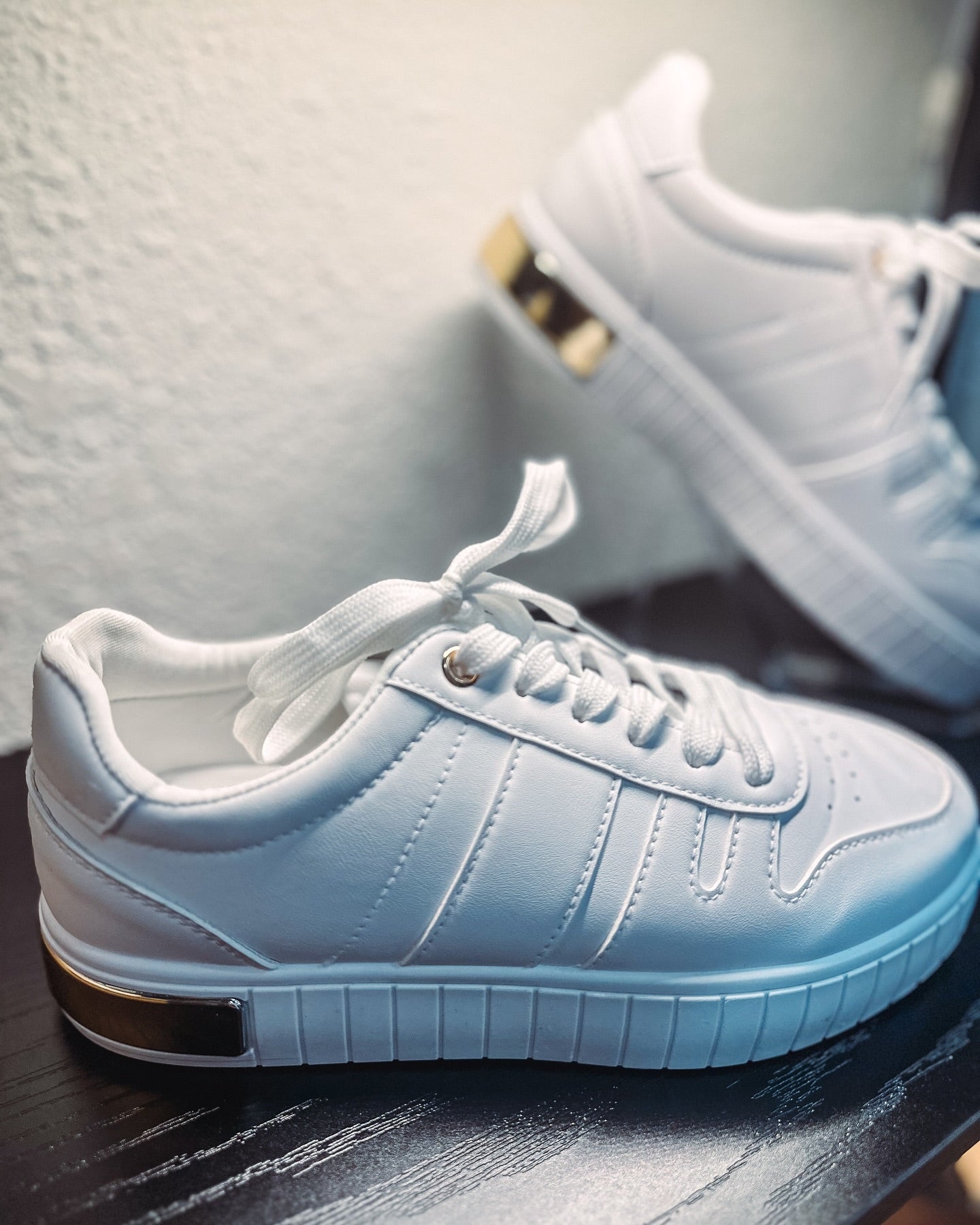 White Sneakers with Gold Accent