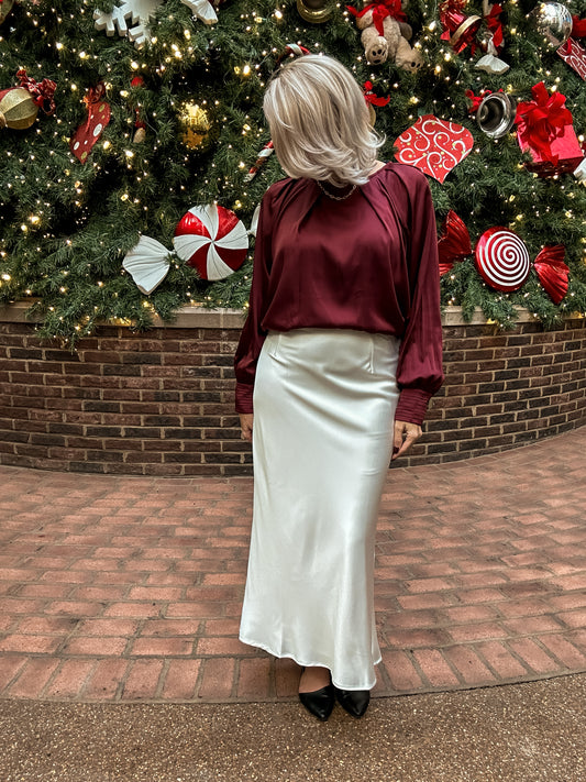 Champagne Nights - Satin Midi Skirt