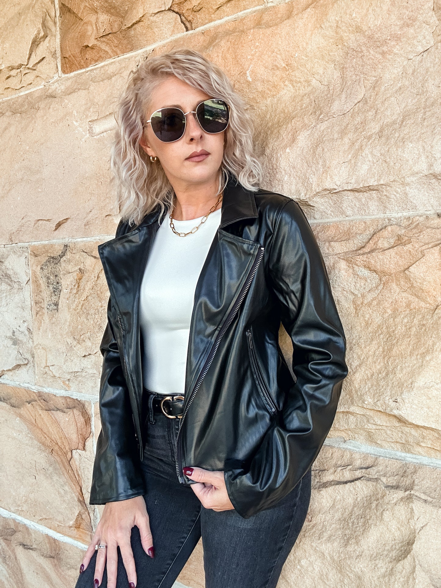 Faux Edge - Faux Leather Moto Jacket