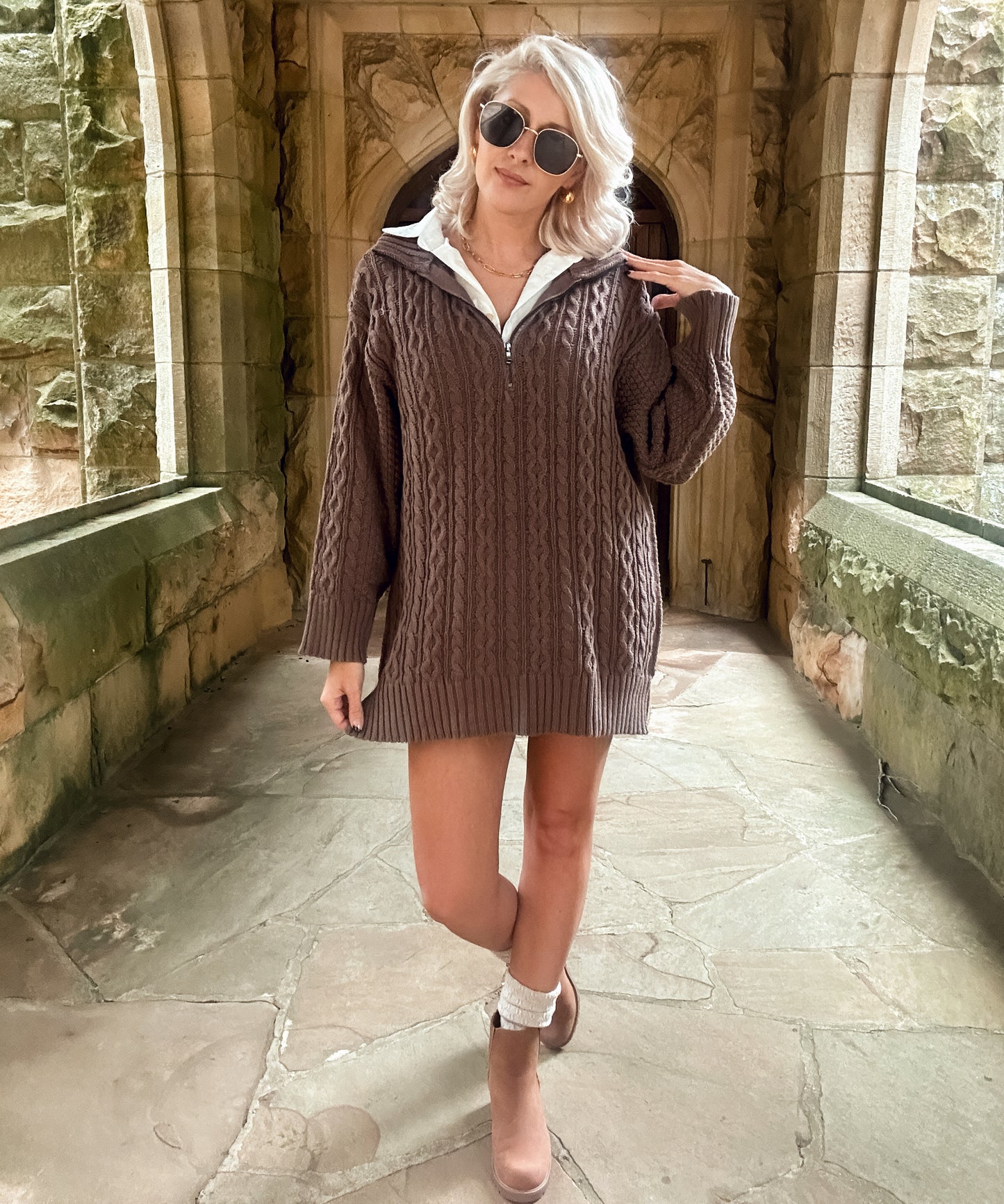 Oversized Cable Knit Sweater Dress