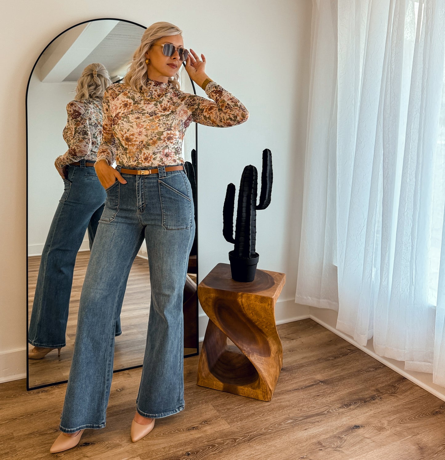 Autumn Blooms - Floral Mesh Top