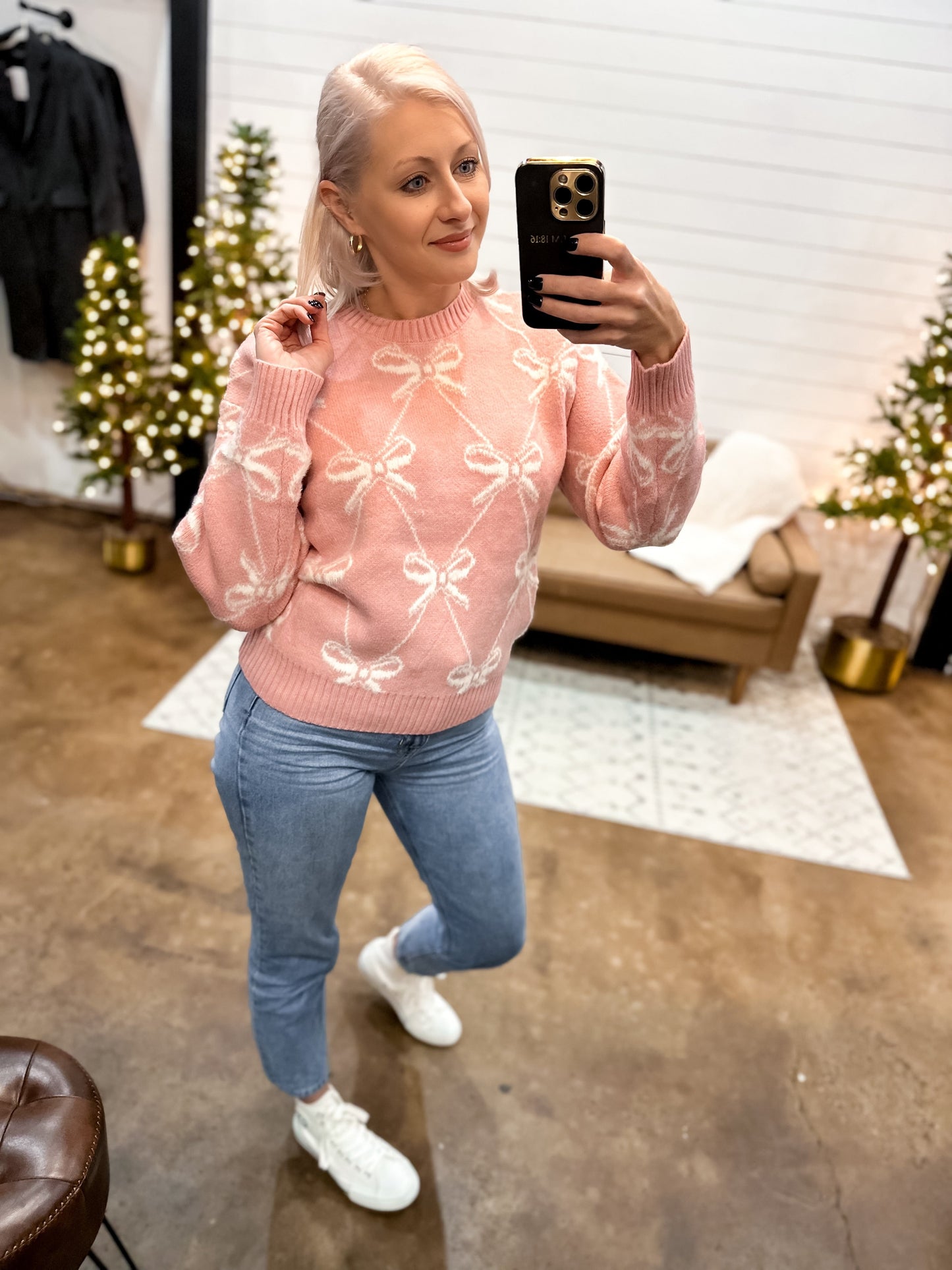 Bow Sweater in Pink - The Shelby Company Tennessee