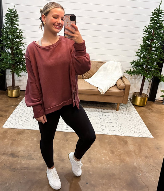 Burgundy - Oversized French Terry Sweatshirt - The Shelby Company Tennessee