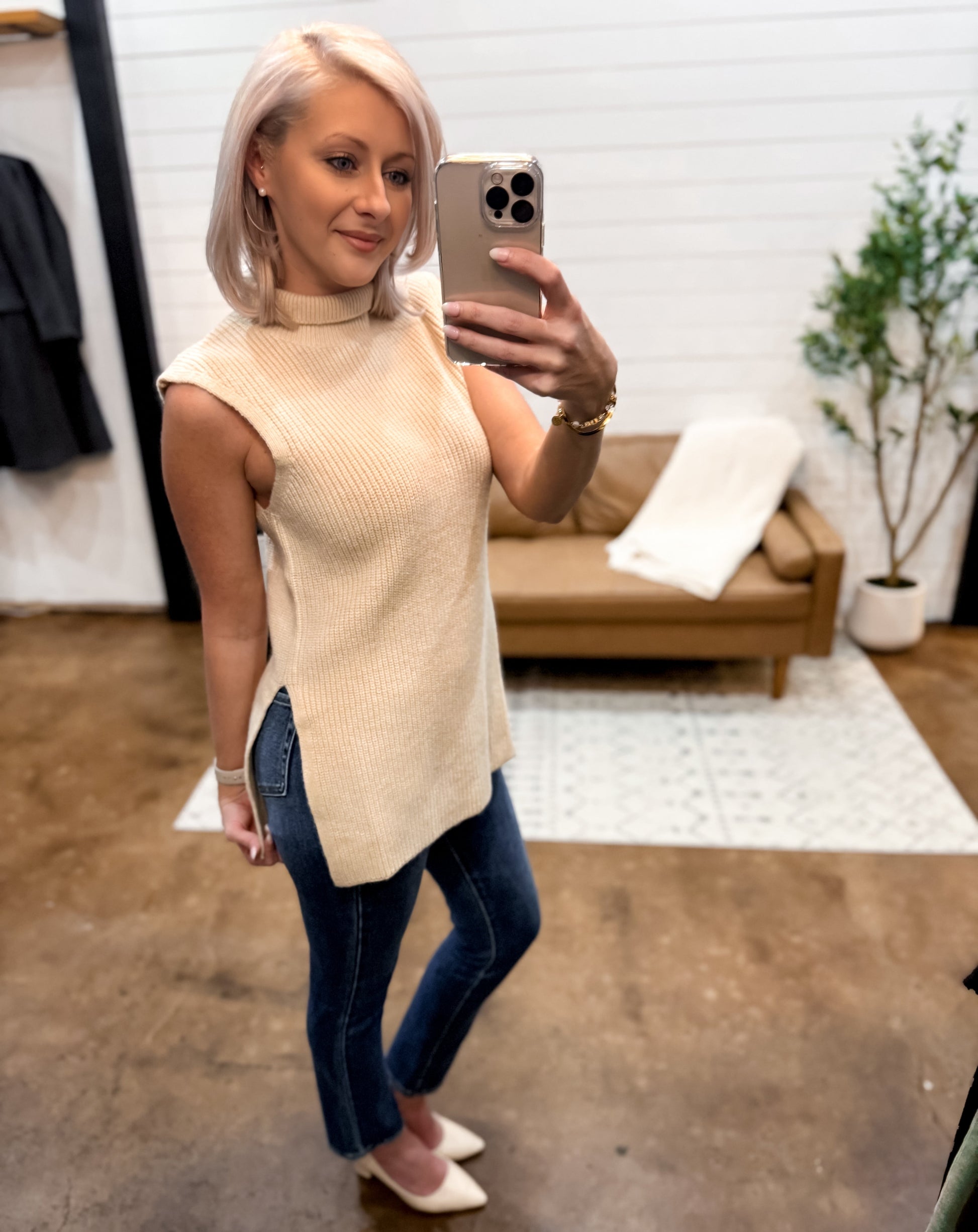 Chic Coastal - Mock Neck Sweater Top - The Shelby Company Tennessee