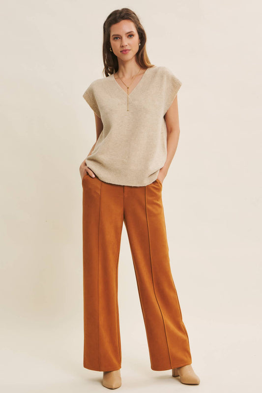 The Editor Vest – Oversized V-Neck Sweater Vest in Oatmeal