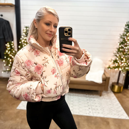 Fancy Floral Puffer Jacket - The Shelby Company Tennessee