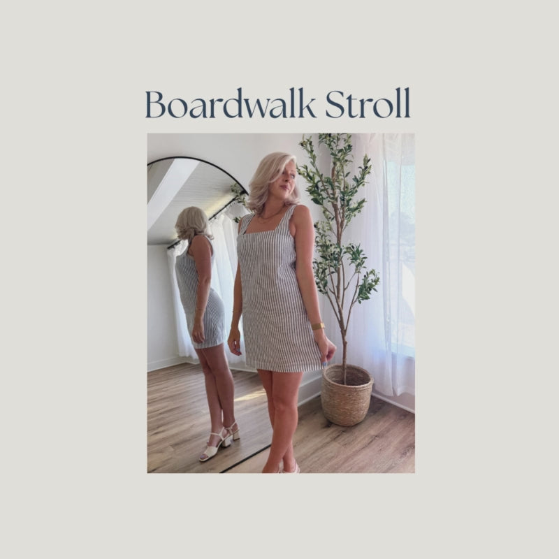 Model showcasing mix-and-match outfits from the Coastal Muse Capsule, highlighting versatile summer staples styled for brunch, boat days, and beyond.